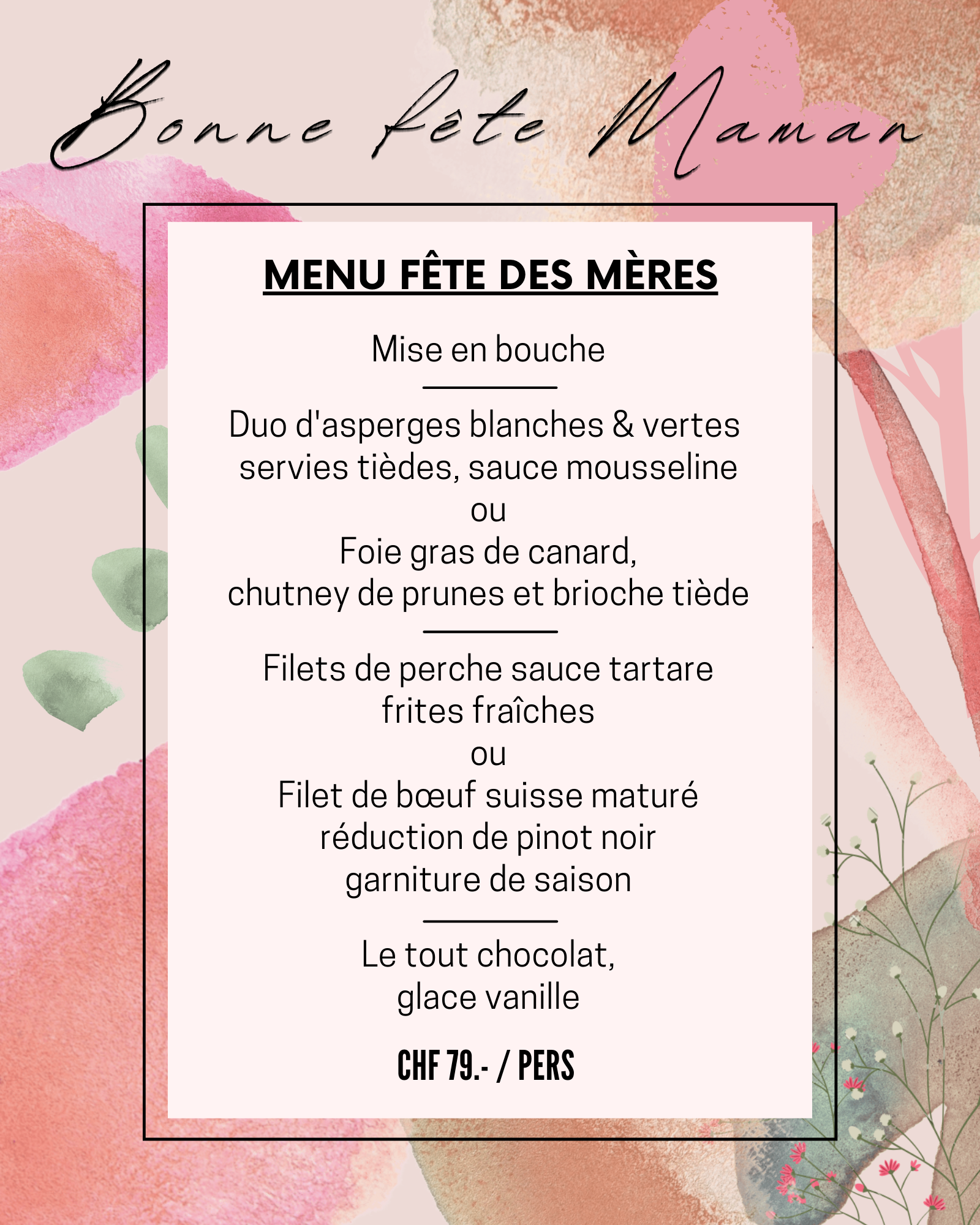 menu fête des mères 2022
